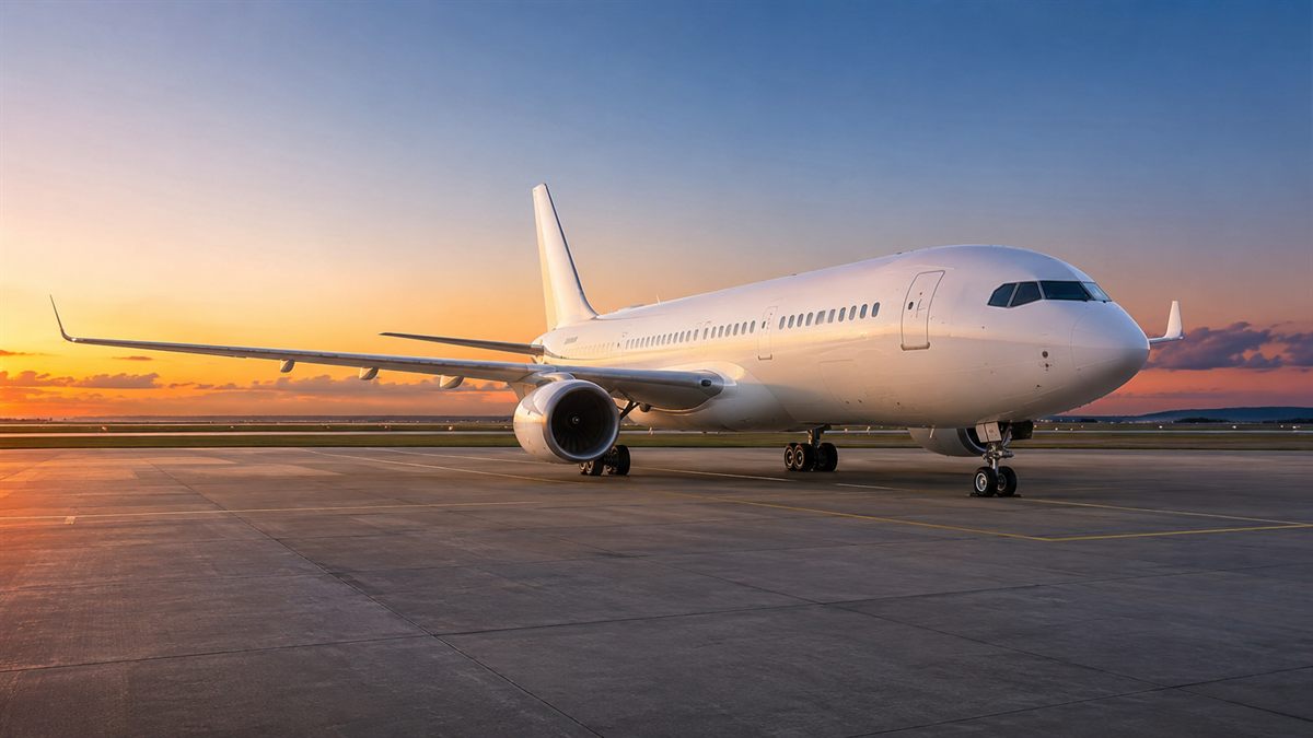 夕暮れの空港に駐機する旅客機のイメージ